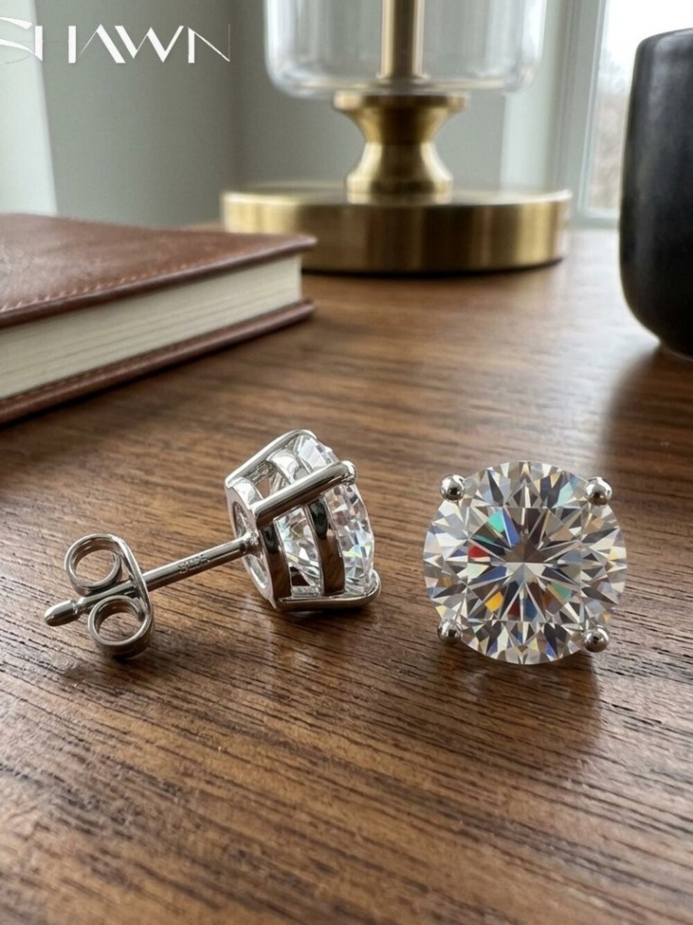 Mens Round Moissanite Stud Earrings, 925 Sterling Silver
